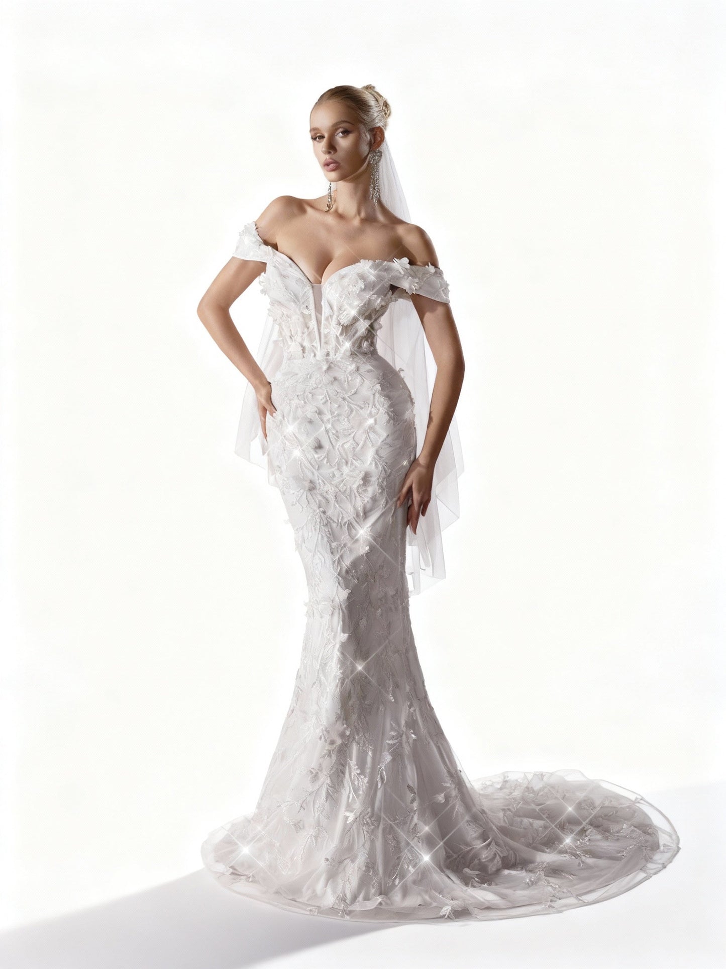 Stalluxe | Romantisches Weißes Schulterfreies Spitzen-Sommer-Brautkleid