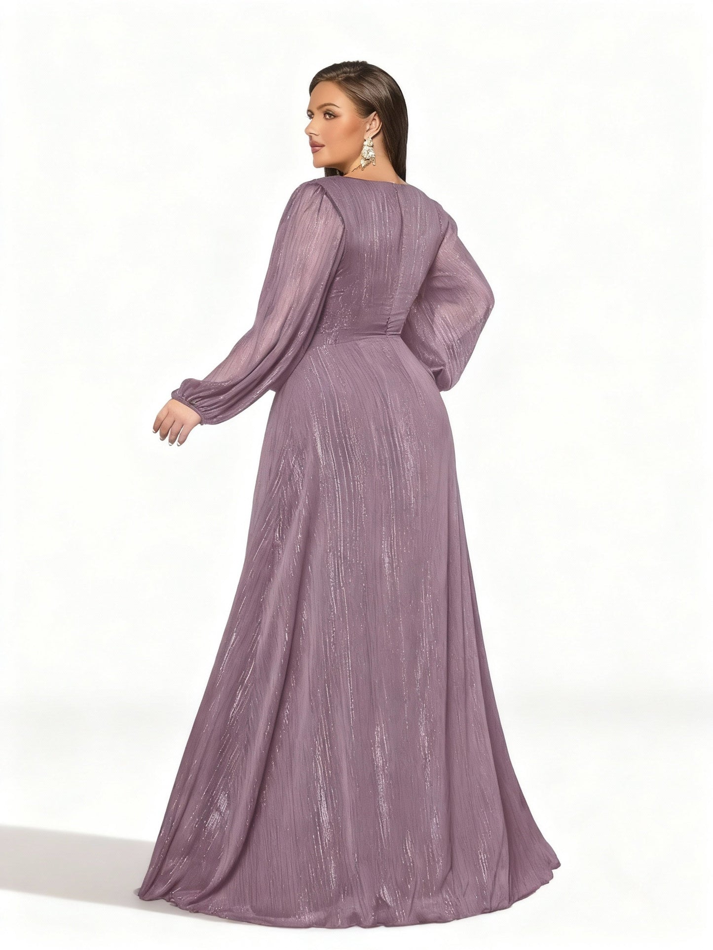 Stalluxe | Einfarbiges Langes Kleid mit Rüschen und Laternenärmeln