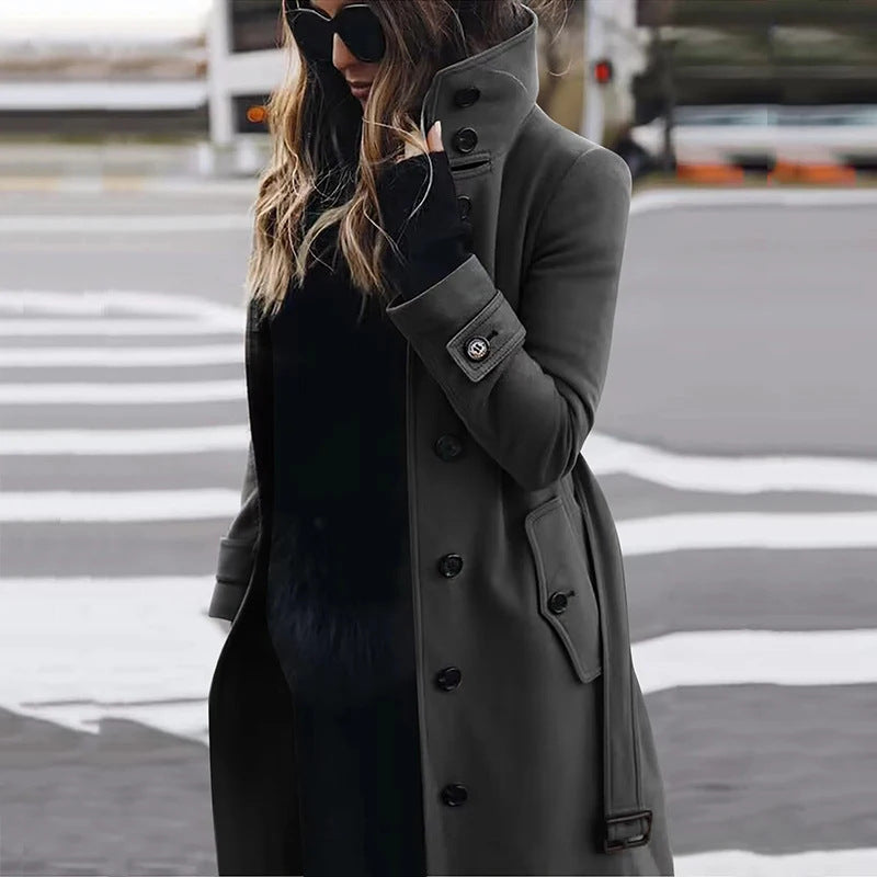 Damen modischer Trenchcoat mit hoch geschlossenem Kragen und praktischen Taschen Stalluxe