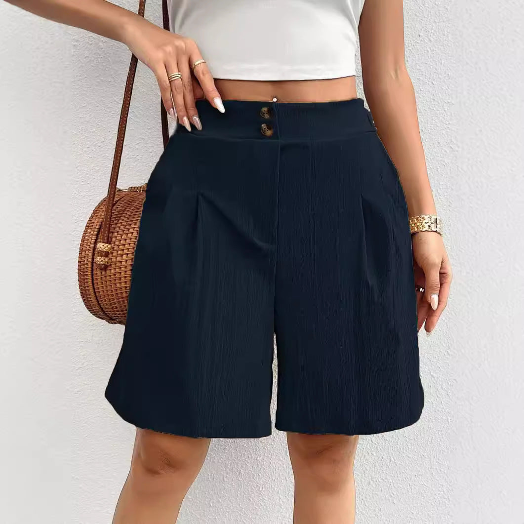 Damen Elegante Shorts mit Knopfverschluss und faltigem Design Stalluxe