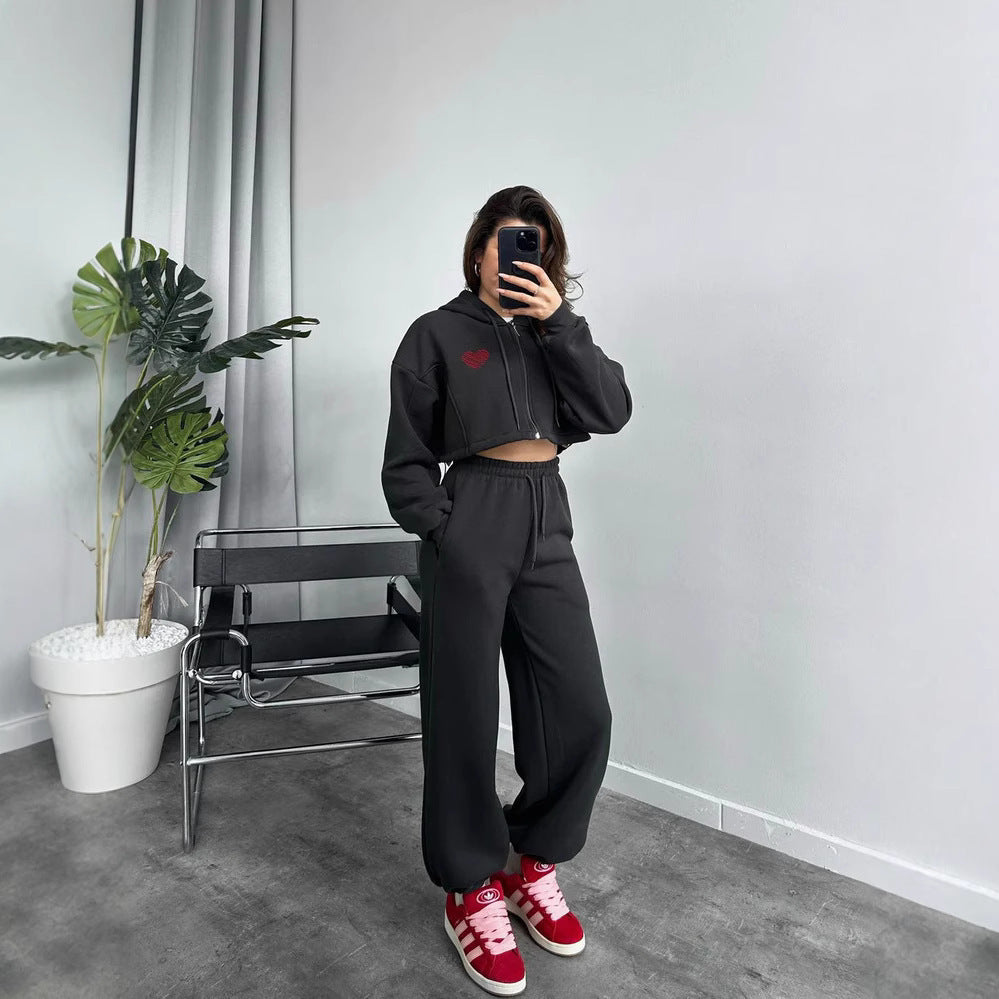 Damen cropped Kapuzenpullover und entspannte Jogginghose Set Stalluxe