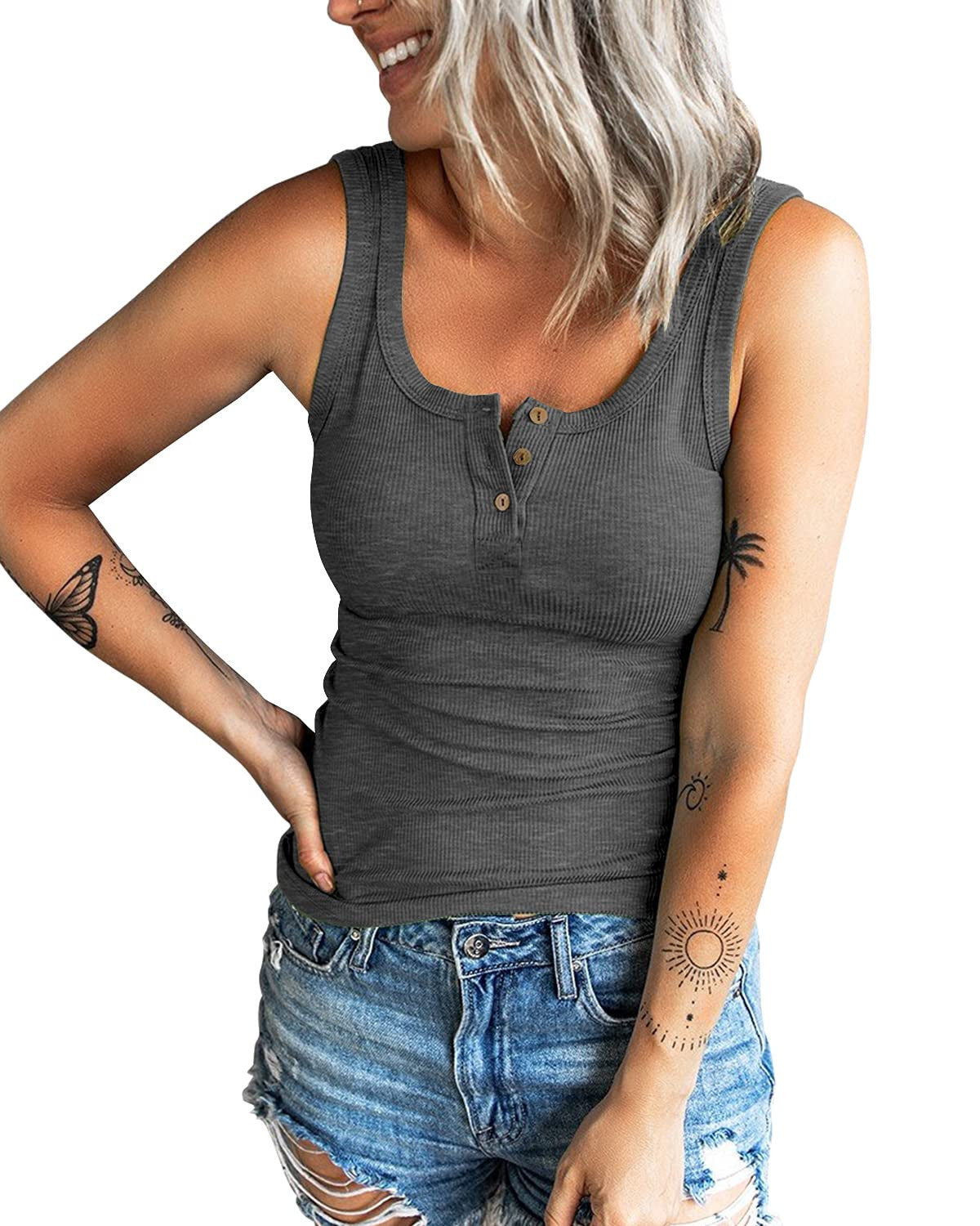 Damen Rippstrick Knopf-Oben Tank Top Stalluxe