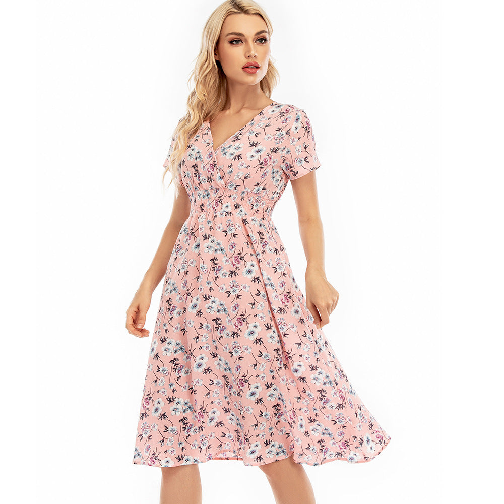 Damen Maxikleid mit floralen Mustern und elastischem Taillenbund Stalluxe