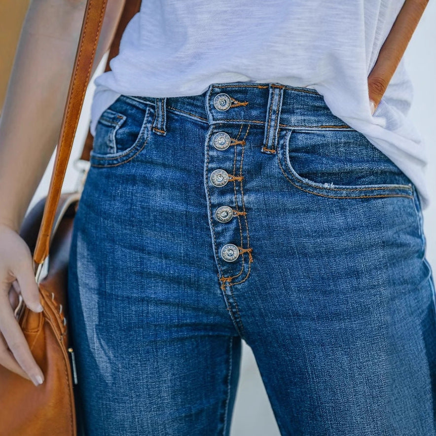 Damen Flared Jeans mit modischen Fransen und hoch sitzendem Bund Stalluxe