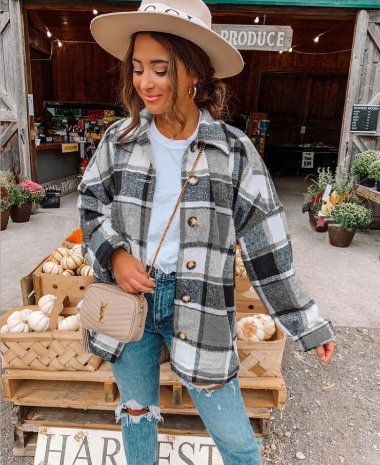 Damen Karo-Casualjacke mit Knöpfen und bequemer Passform Stalluxe