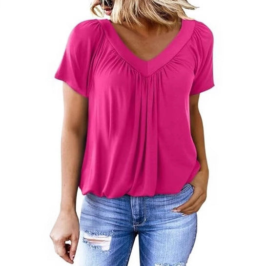 Women's Pleated V-Neck Casual Top Stalluxe