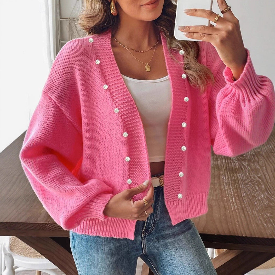 Damen gemütliche Strickjacke mit Perlenknopf-Detail Stalluxe