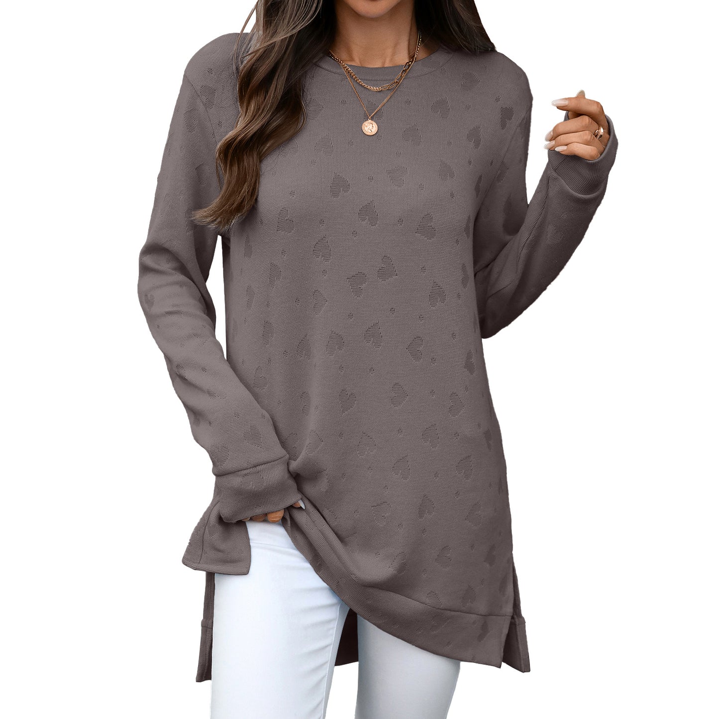 Damen lässiges Langarm-Tunika mit eingewebtem Muster Stalluxe