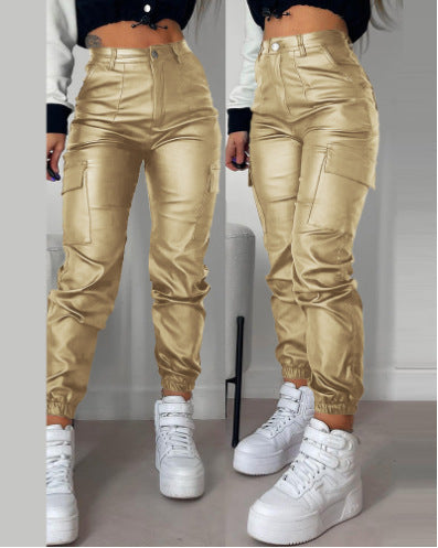 Damen modische High-Waist Cargo-Hosen mit elastischem Bündchen Stalluxe