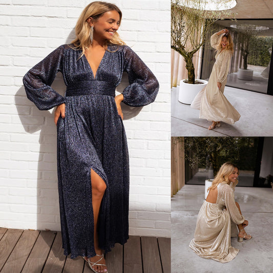 Damen Maxi-Kleid mit funkelndem Glitzer und weitem Rock Stalluxe