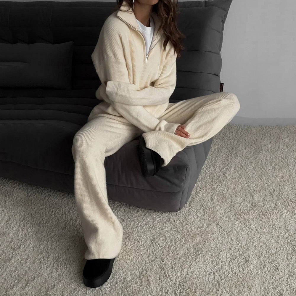 Damen lässiger Strickpullover mit Stehkragen und Reißverschluss Stalluxe