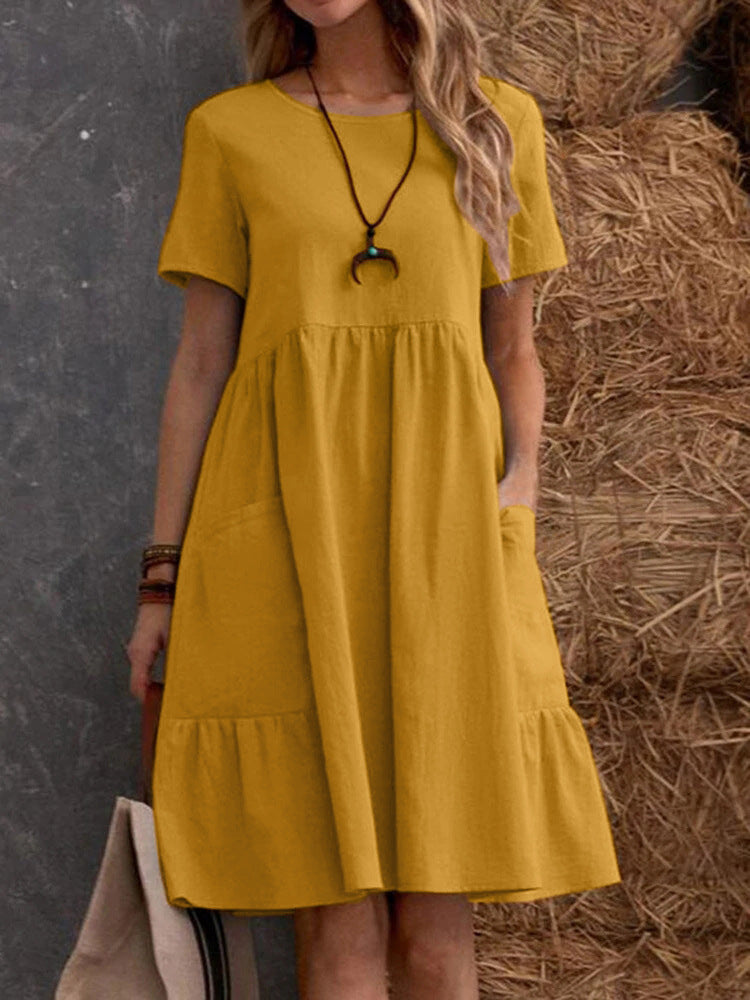 Damen Lockeres Baumwollkleid mit Taschen und Volant Stalluxe