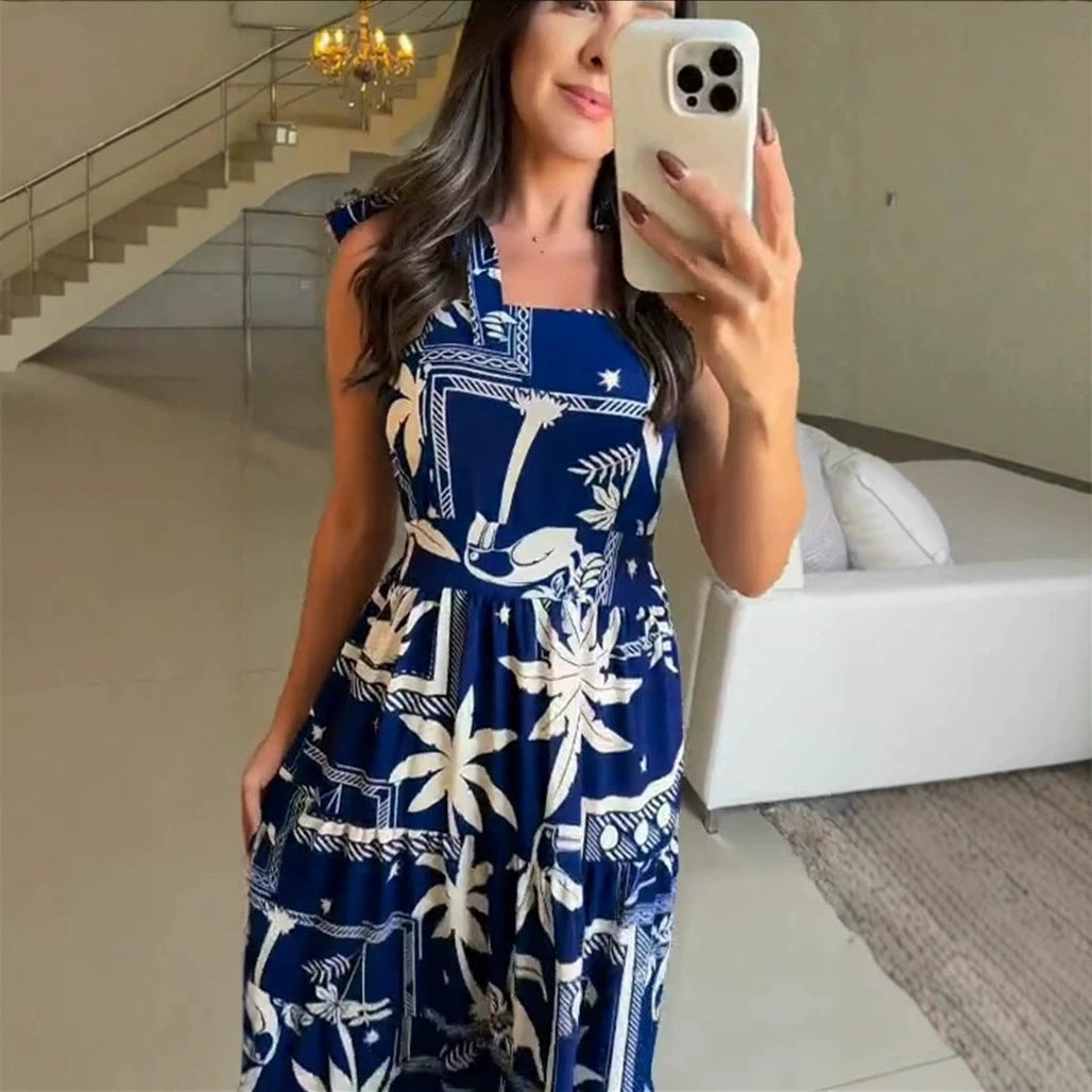 Damen Maxikleid mit floralen Mustern und voluminösem Rock Stalluxe