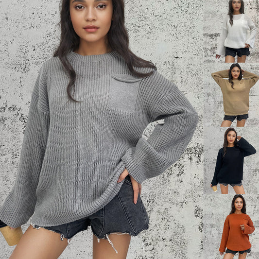 Damen Grob gestrickter Pullover mit lässigem Schnitt und praktischer Tasche Stalluxe