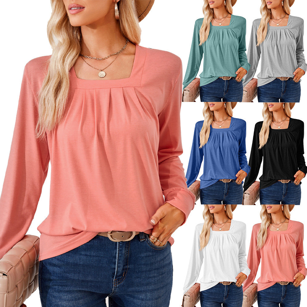 Damen Langarmshirt mit quadratischem Ausschnitt und femininer Raffung Stalluxe