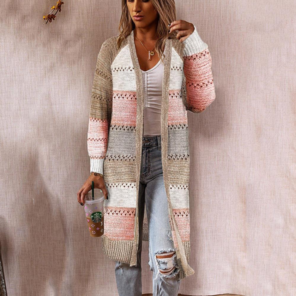 Damen Strickjacke im Retro-Patchwork-Stil mit langen Ärmeln und offenen Front Stalluxe