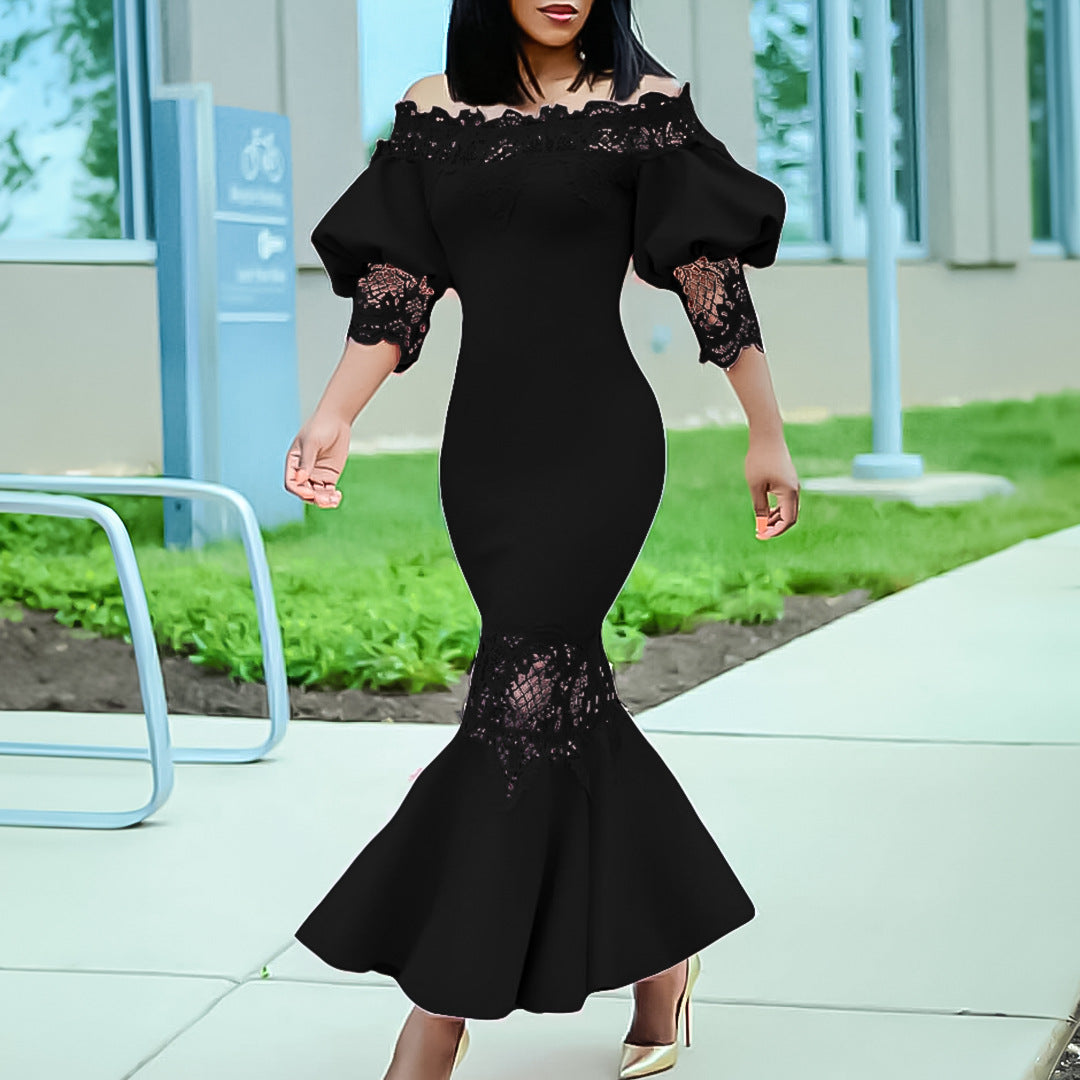 Damen Elegantes Etuikleid mit Spitzenärmeln Stalluxe