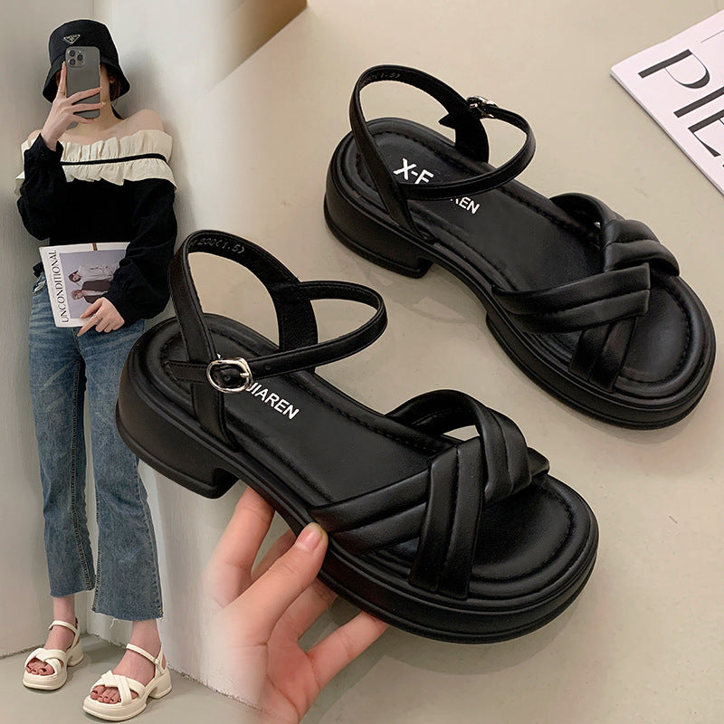 Damen Sandalen mit elegantem Kreuzriemen und komfortablem Blockabsatz Stalluxe