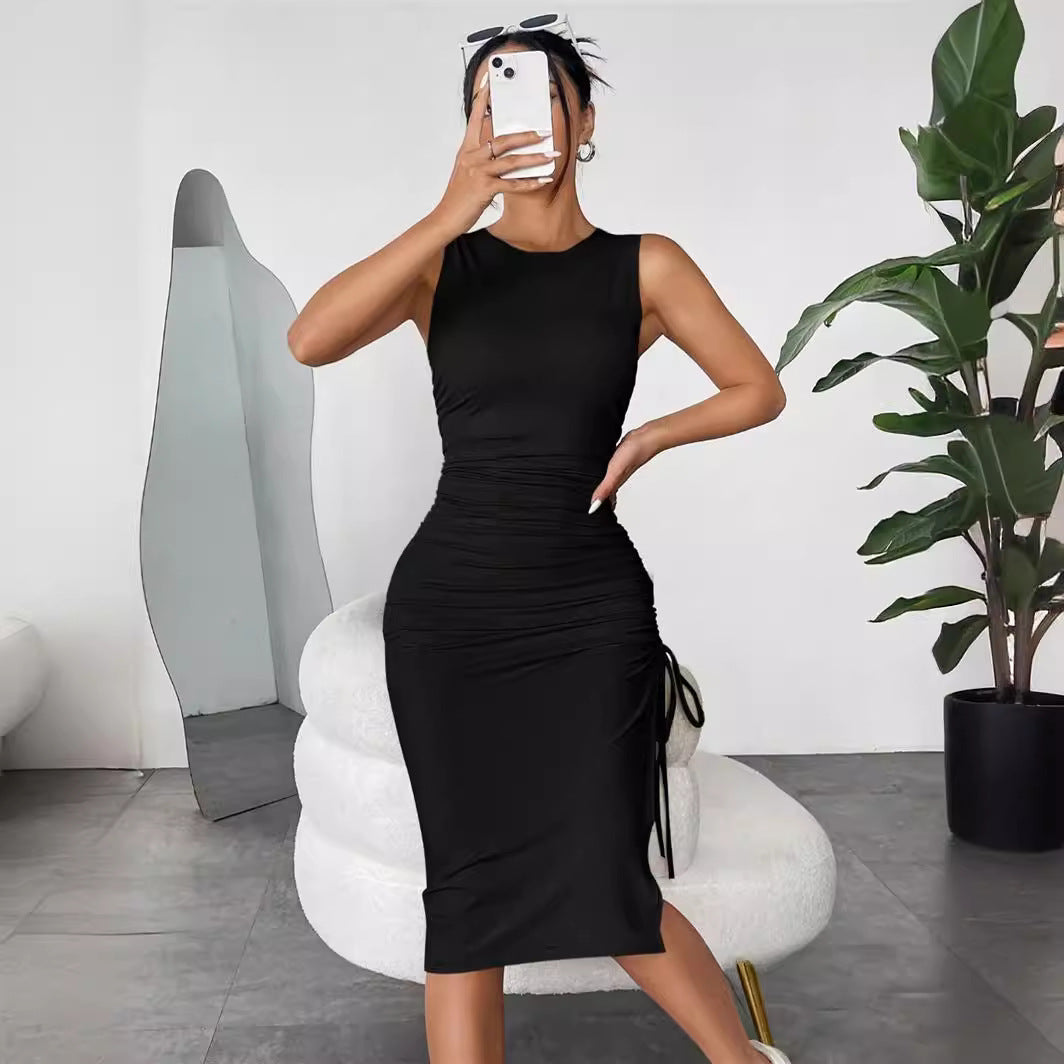 Damen körperbetontes Midi-Kleid mit dekorativem Raffungseffekt und seitlichen Schnürungen Stalluxe