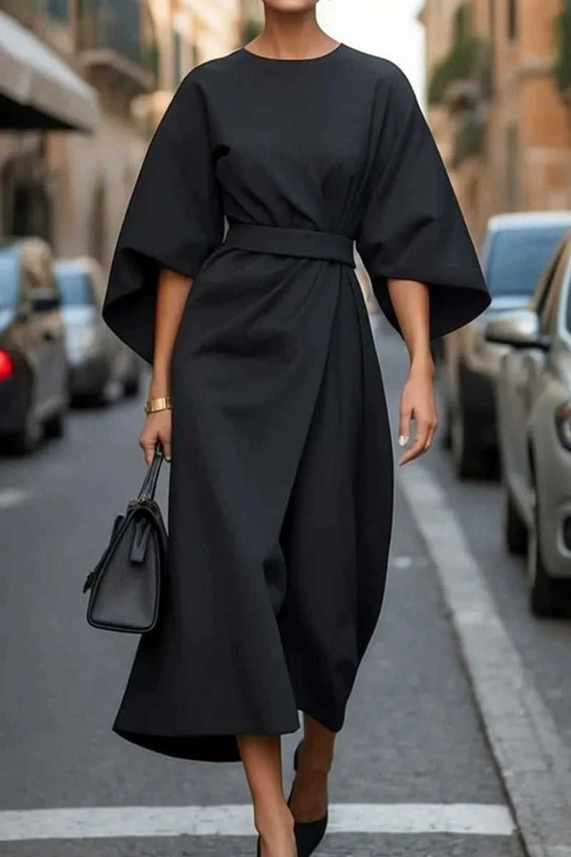 Damen Elegantes Maxikleid mit voluminösen Ärmeln und Taillengurt Stalluxe