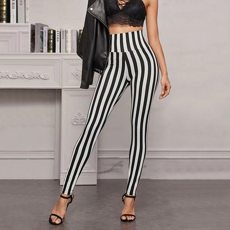 Damen Hochtaillierte Leggings mit grafischem Streifenmuster und figurformendem Schnitt Stalluxe