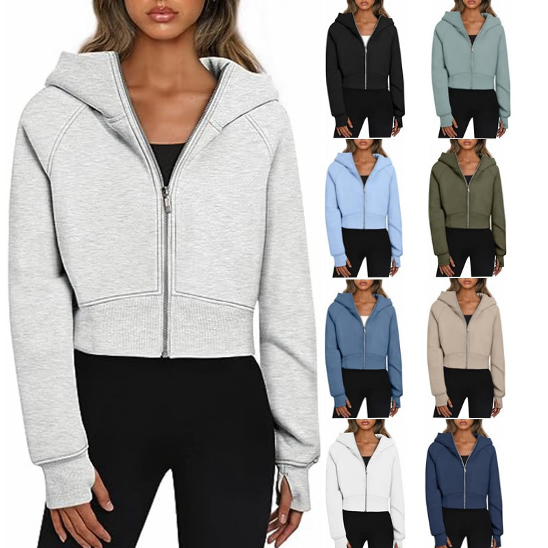 Damen Cropped Sweatjacke mit Reißverschluss und Kapuze Stalluxe