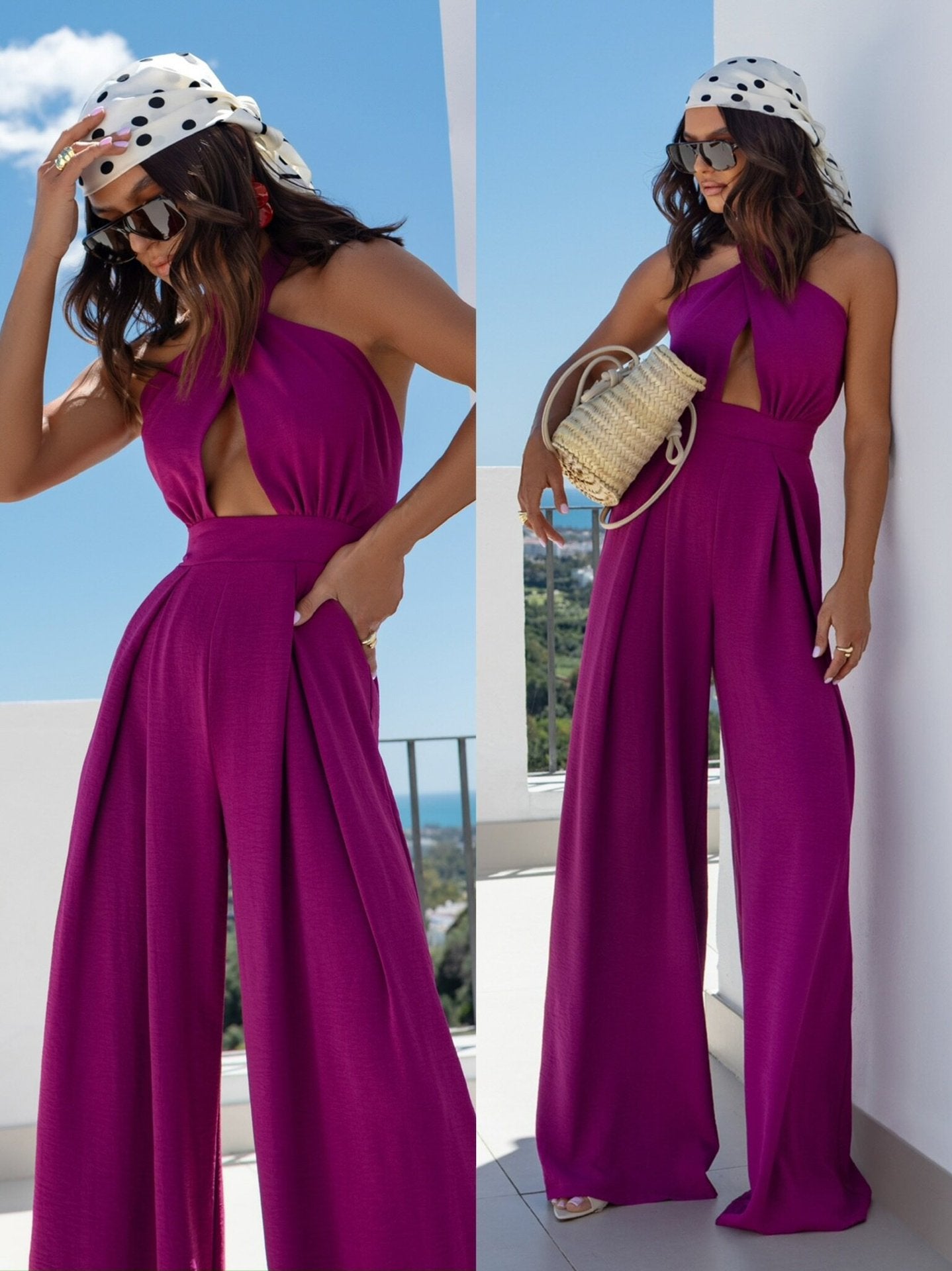 Damen Elegant geschnittener Jumpsuit mit schulterfreiem Design und weiten Beinen Stalluxe