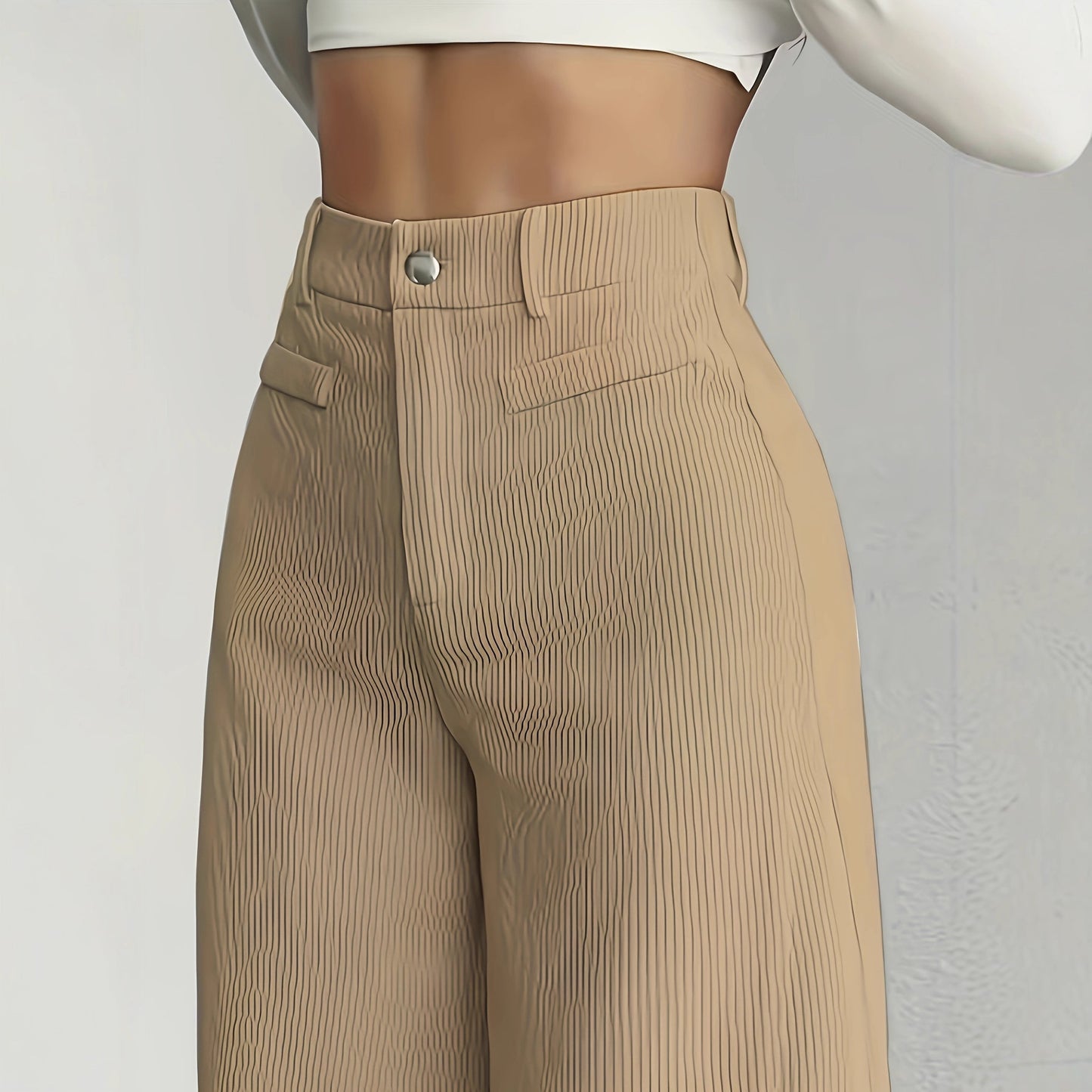 Damen Weitgeschnittene Cordhose mit hohem Bund und Taschen Stalluxe