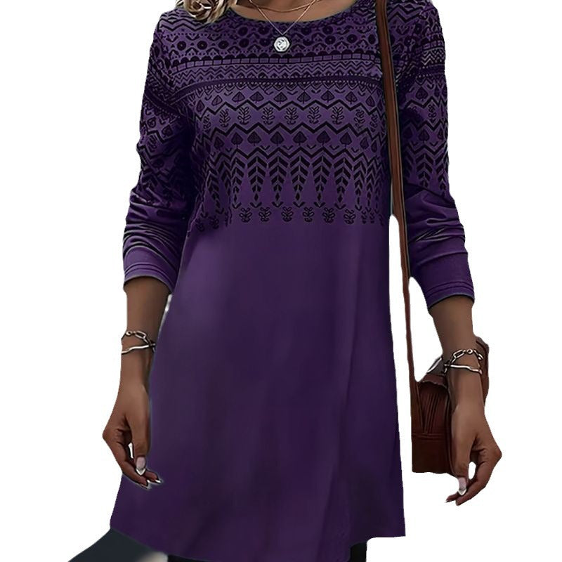 Women's Cozy Long Sleeve Patterned Tunic Top Stalluxe
