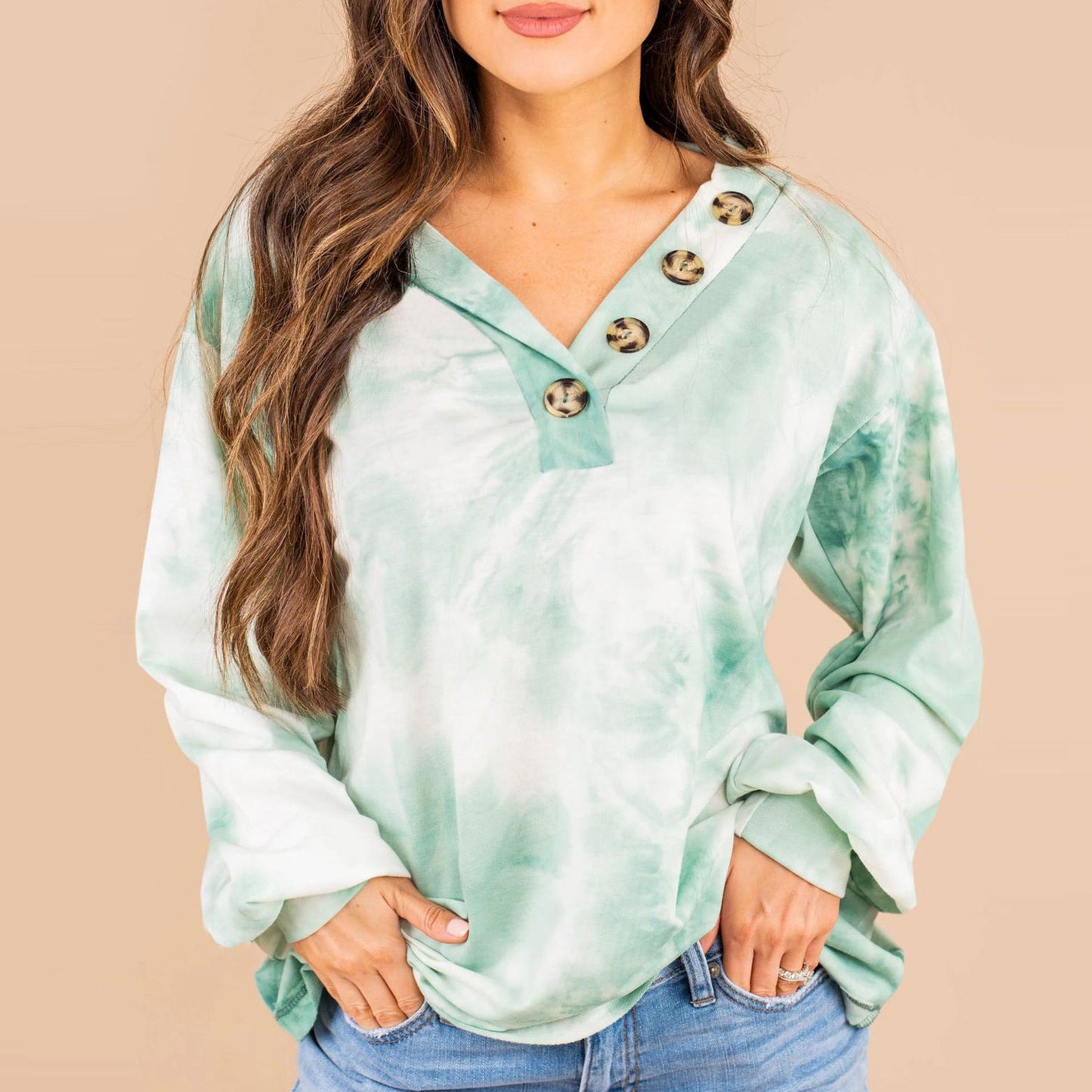 Damen lässiger Oversized-Pullover mit Knopfleiste Stalluxe
