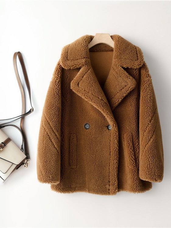 Damen kuscheliger Teddycoat mit doppelter Knopfleiste und Taschen Stalluxe
