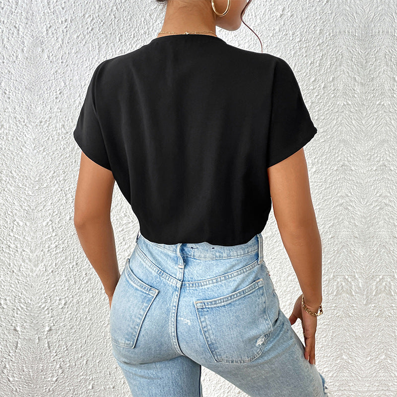 Damen Body mit eleganter Wickeloptik und kurzen Ärmeln Stalluxe