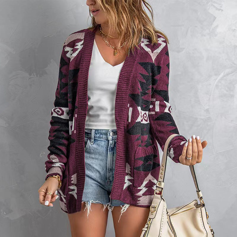 Damen Lange Strickjacke mit einzigartigem Muster Stalluxe