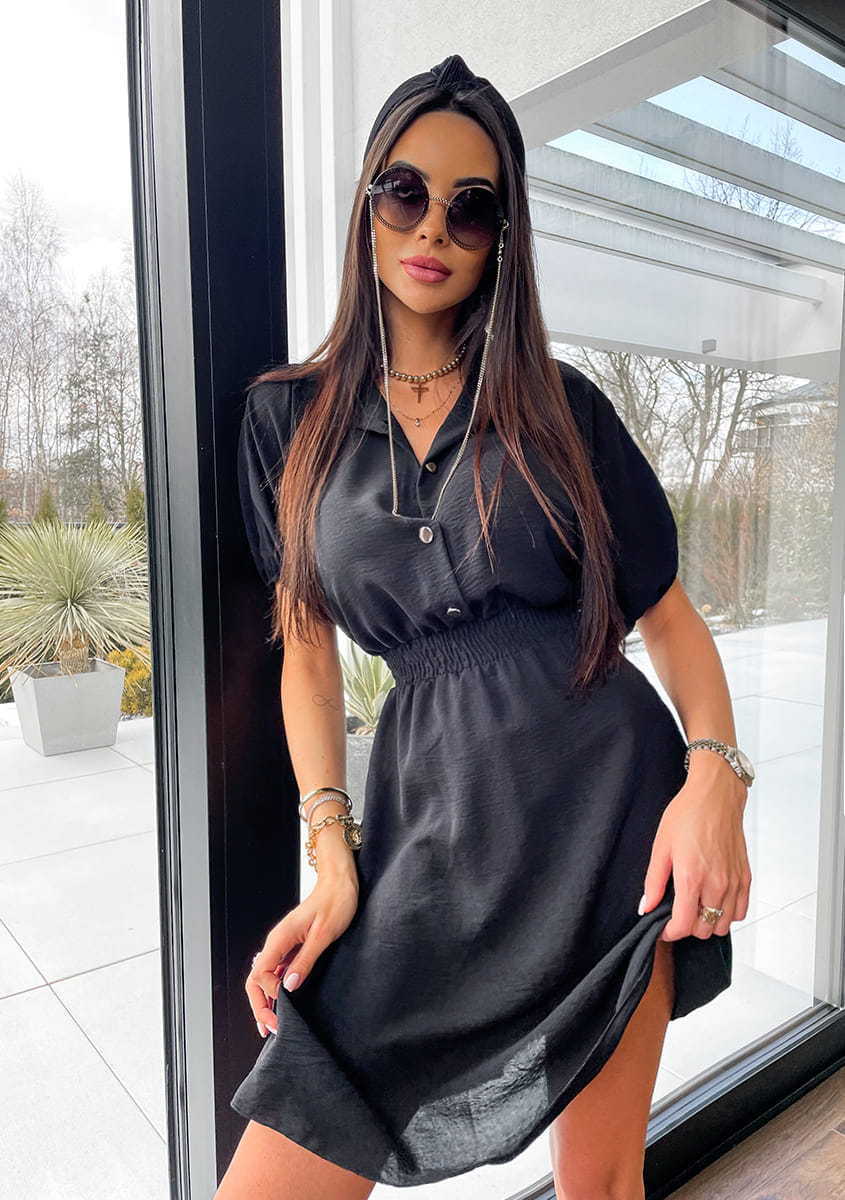 Damen Hemdkleid mit elastischem Bund und modischem Kragen Stalluxe