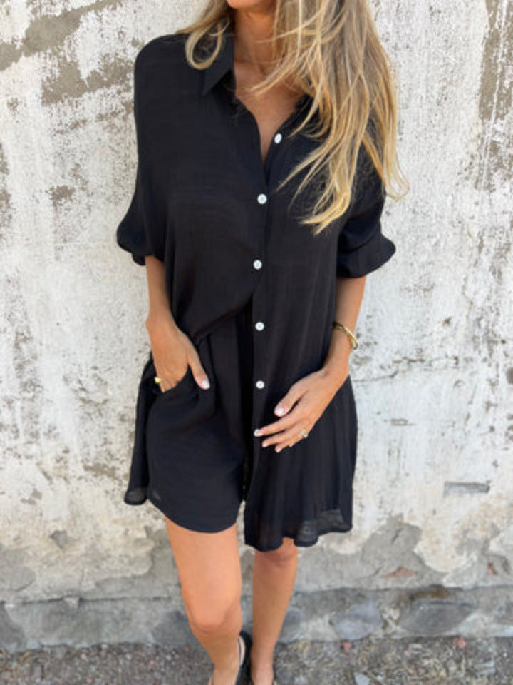 Damen Leinenhemdkleid im lässigen Stil mit langen Ärmeln Stalluxe