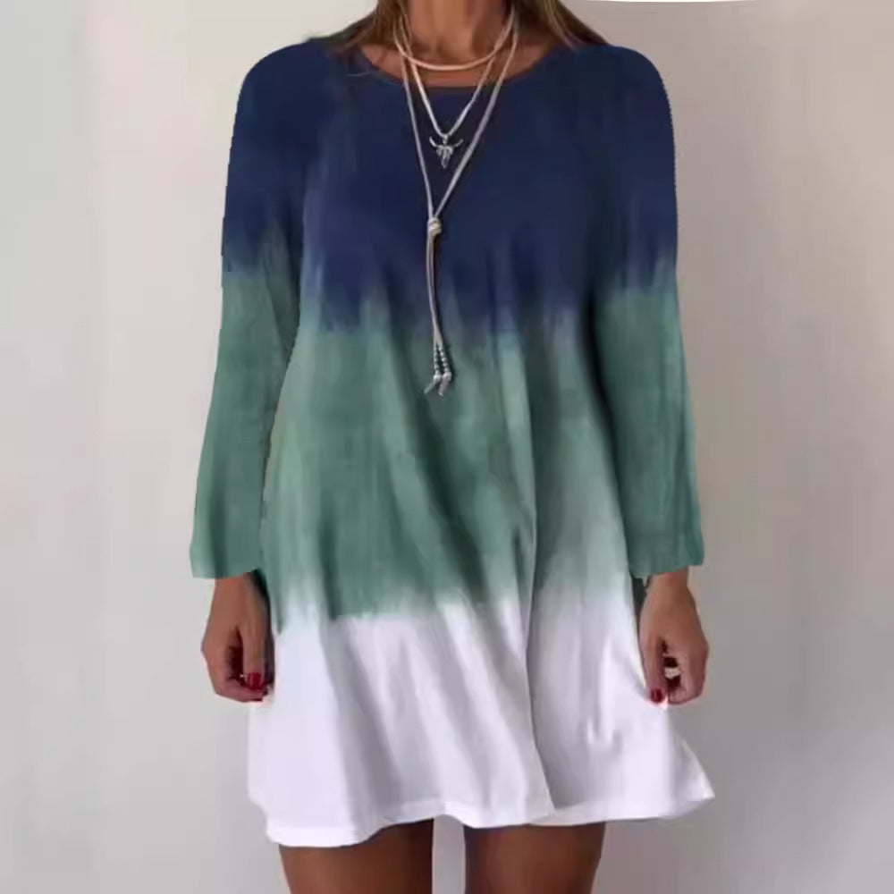 Damen lässiges Langarmkleid mit einzigartigem Farbverlauf und lockerer Silhouette Stalluxe