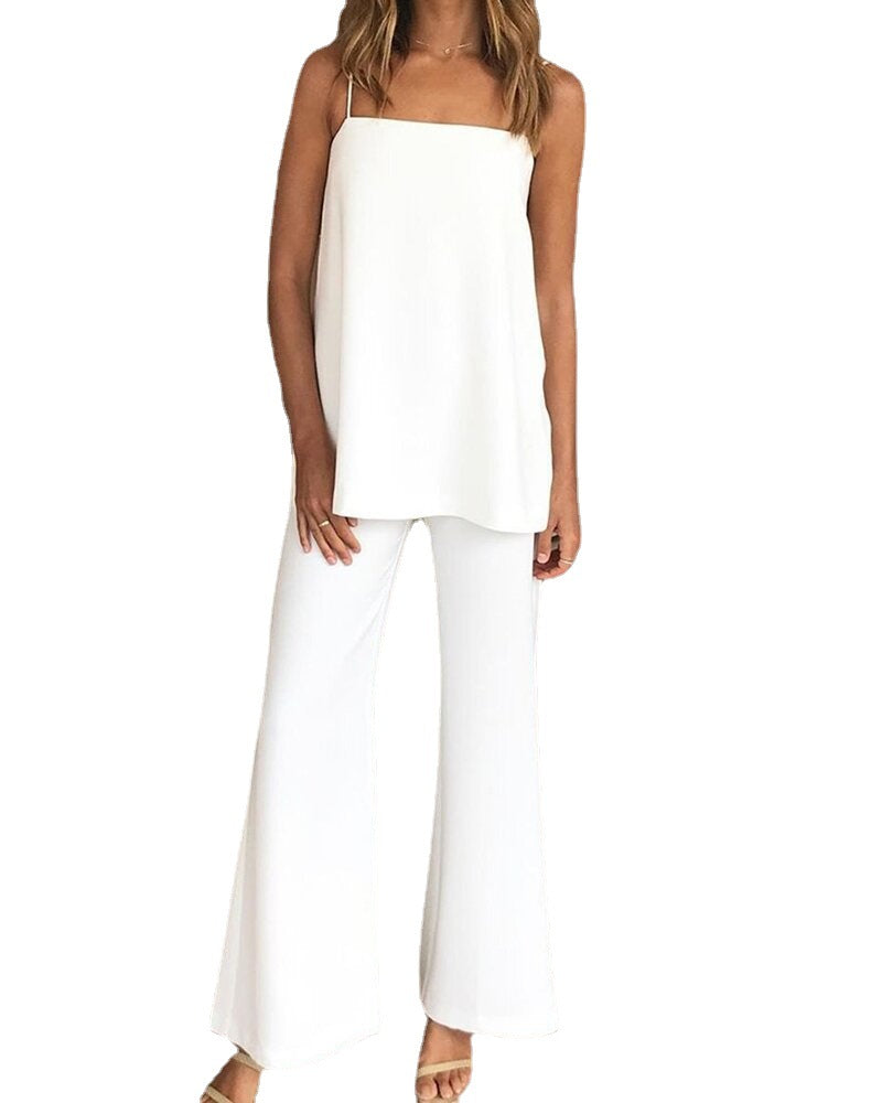 Damen elegante Kombination aus Top und weit geschnittenen Hosen Stalluxe
