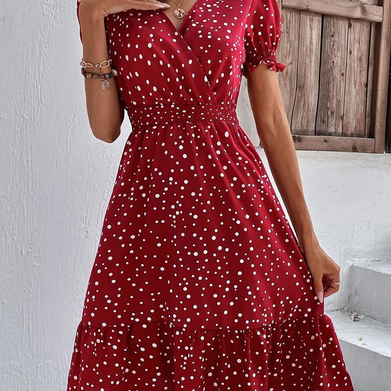 Damen Midi-Kleid mit Puffärmeln und V-Ausschnitt Stalluxe