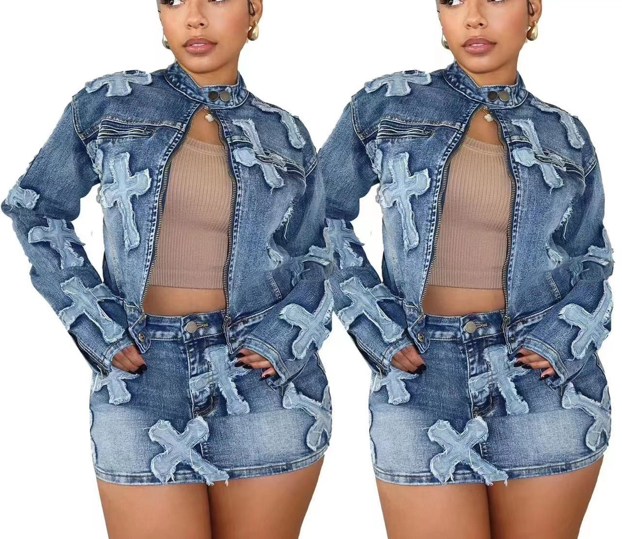 Damen Jeansjacke mit kreativen Applikationen und oversized Schnitt Stalluxe