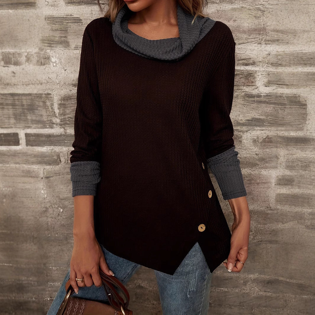 Damen Modischer Pullover mit hohem Kragen und gestreiften Ärmeln Stalluxe