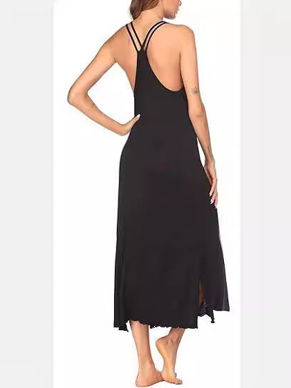 Damen Luftiges Maxikleid mit schmalen Spaghetti-Trägern und Seitenschlitzen Stalluxe