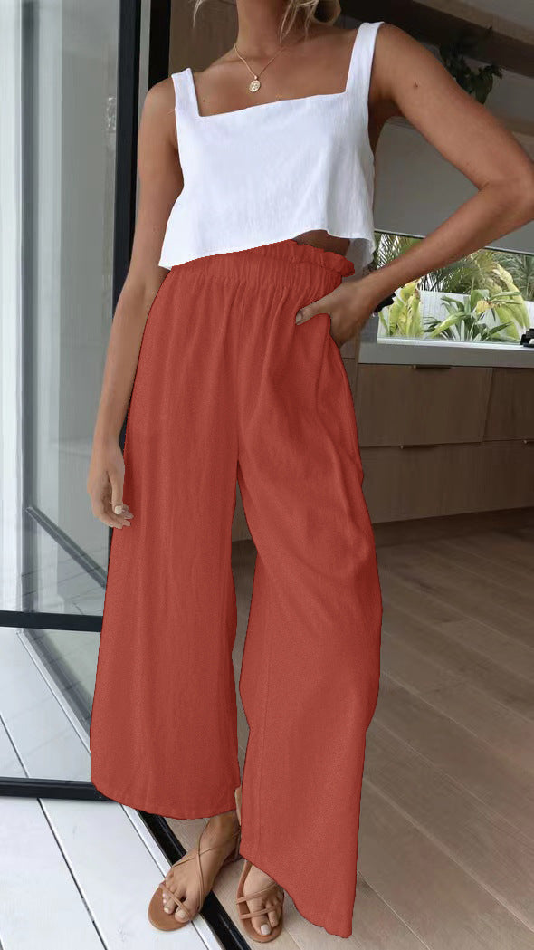 Damen Weite Leinenhose mit elastischem Bund und praktischen Taschen Stalluxe