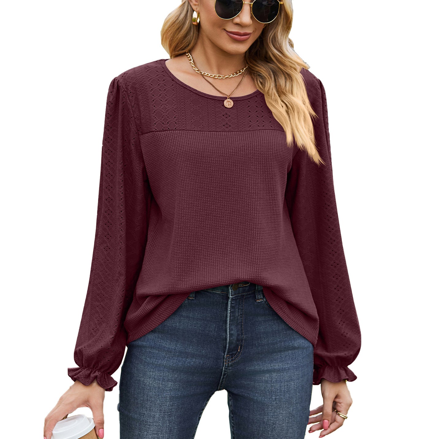 Damen Oberteil mit strukturiertem Design und eleganten Puffärmeln Stalluxe