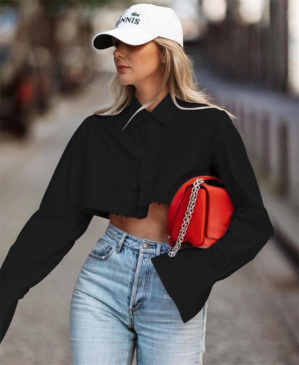 Damen cropped Hemd mit weitem Arm Stalluxe
