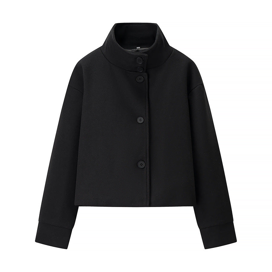 Damen trendige cropped Übergangsjacke mit elegantem Stehkragen und praktischen Knopfdetails Stalluxe