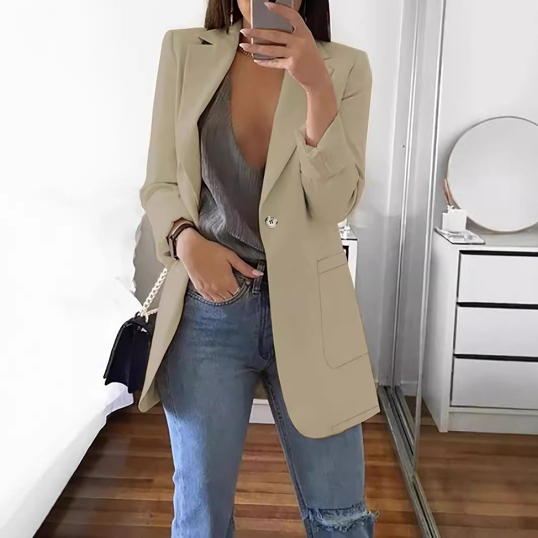 Damen eleganter Blazer mit tiefem V-Ausschnitt und praktischen Taschen Stalluxe
