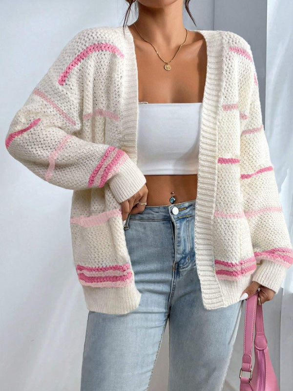 Damen Strickjacke mit buntem Streifenmuster und lässigem Schnitt Stalluxe