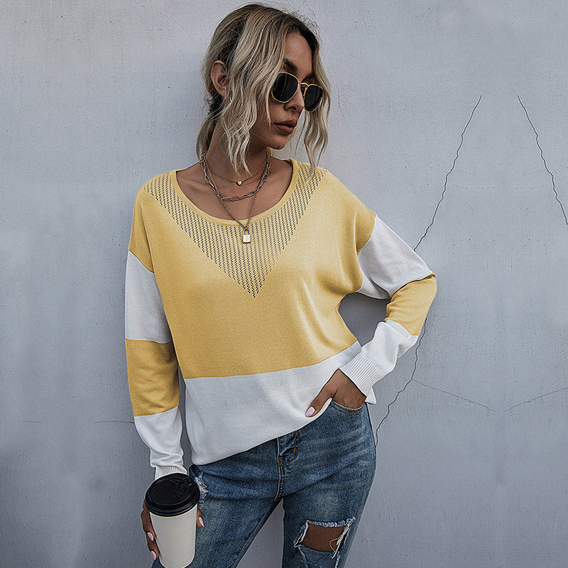 Damen lässiger V-Pullover mit modischem Netzdesign Stalluxe