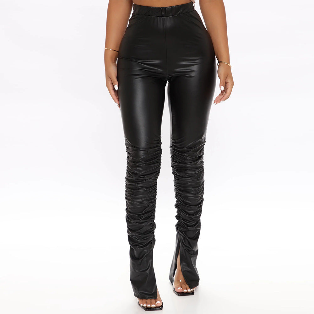 Damen Hochtaillierte Biker-Lederhose Stalluxe