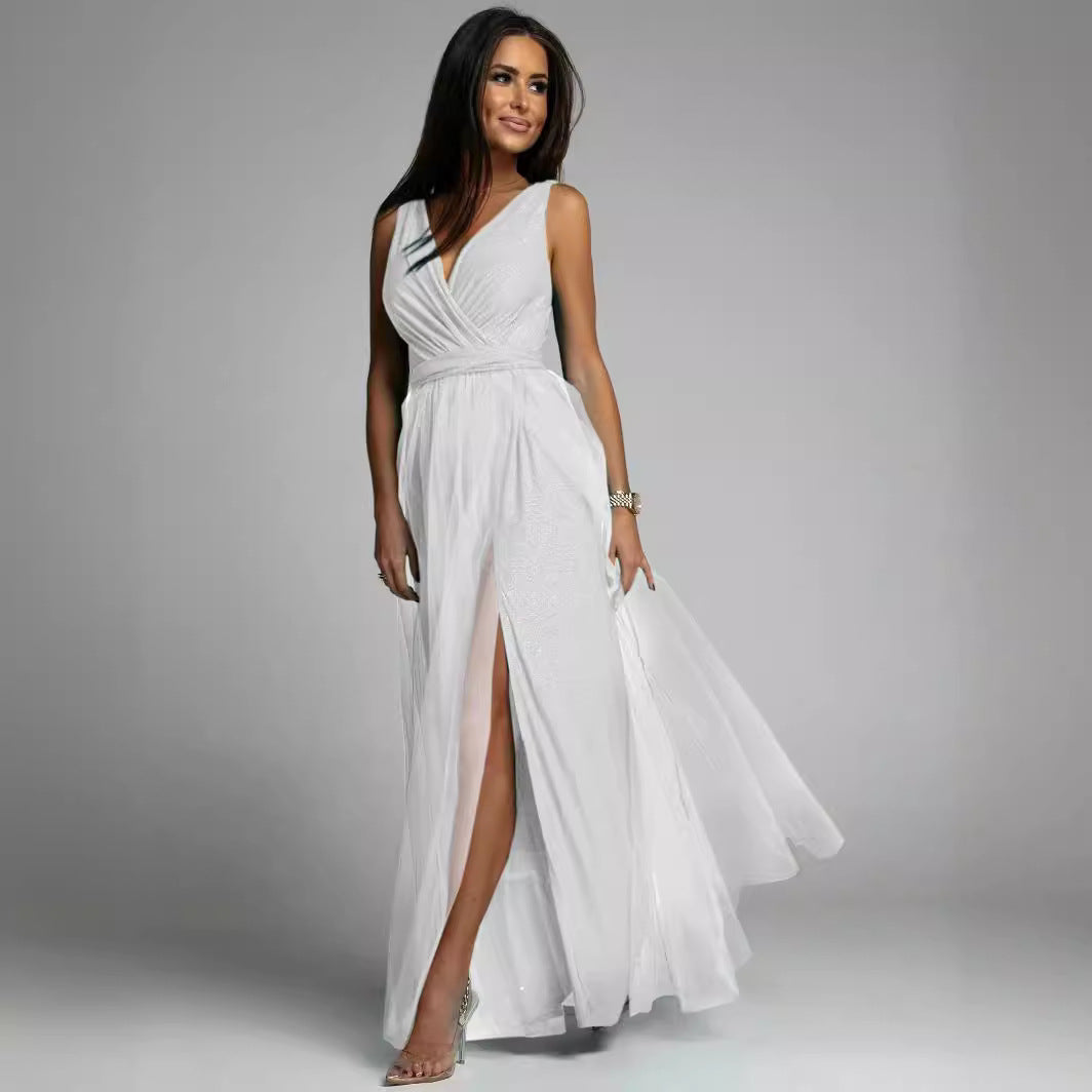 Damen Maxikleid mit V-Ausschnitt und elegantem Faltenwurf Stalluxe